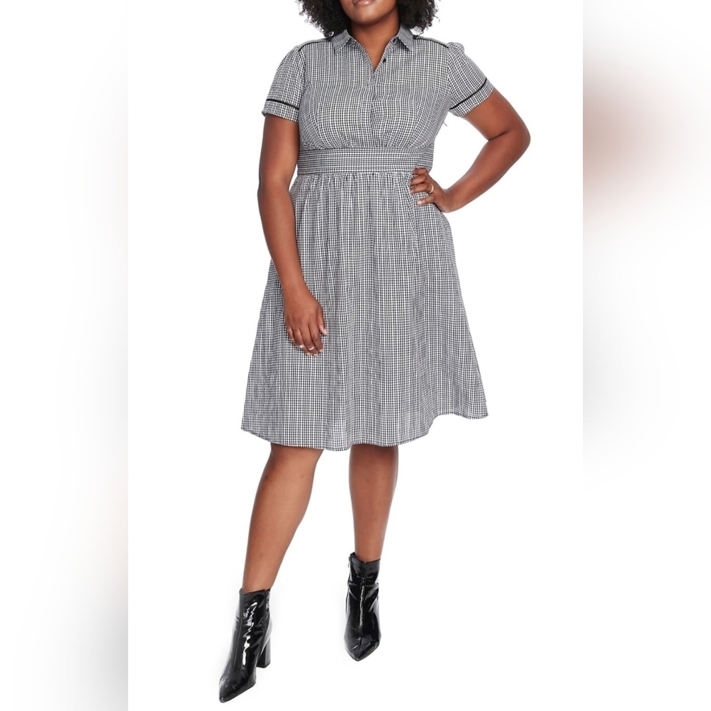 Sz 16W NWT Court & Rowe Short Sleeve Gingham Shirtdress Black White